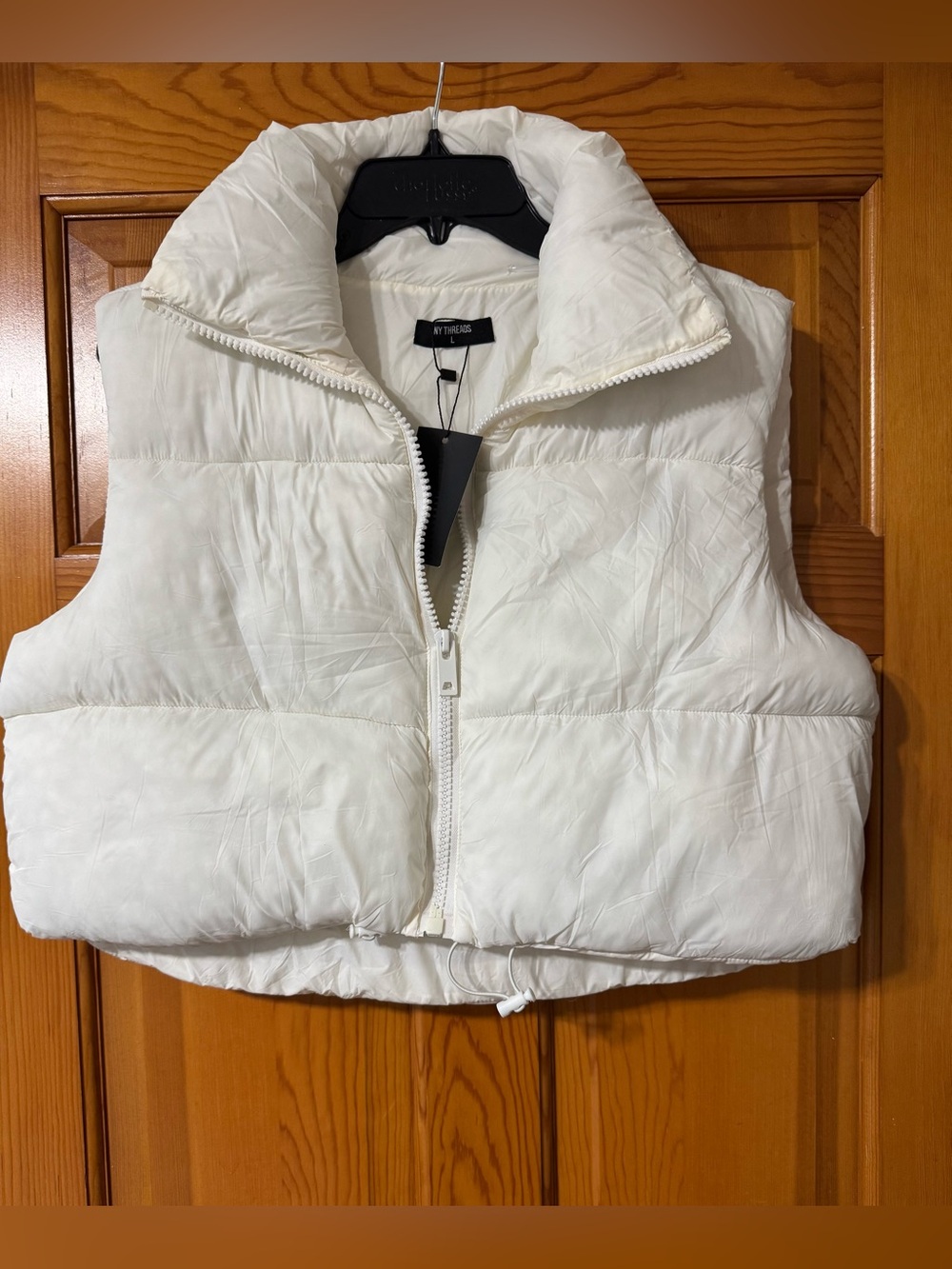 Cropped White Puffer Vest with High Collar by NY Threads